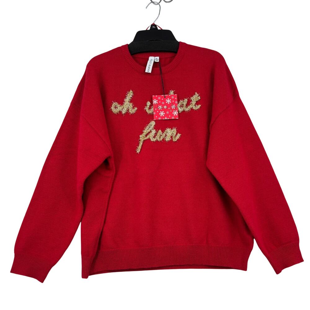 Grace + Karma Sweater Size XL Red Cardigan Pullover Oh What Fun Gold